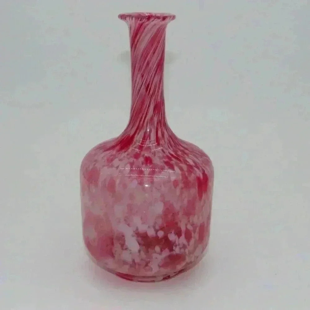 Vintage Glass Decanter Pink Cranberry Spatter Glass Vase - Picture 4 of 8